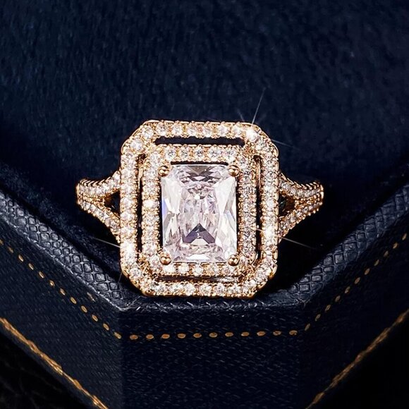 NEW 18k Gold Diamond Ring Emerald Cut Ring - Picture 1 of 6